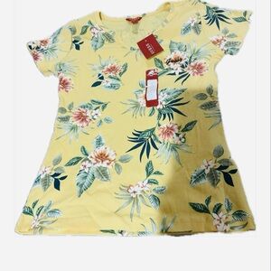 Guess Yellow Top with Green Floral Accents
